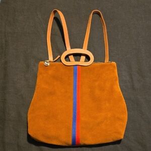 Clare V. Marcelle suede Backpack with red and blue stripe